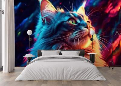 Colorful art - the head of a maine coon cat painted with spots splashes of paint Wall mural