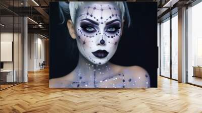 Creative makeup for horror Halloween party. Face art, carnival and fashion concept Wall mural