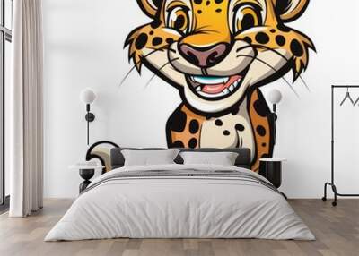 Positive and happy cartoon leopard mascot, illustration of a cheerful character Wall mural