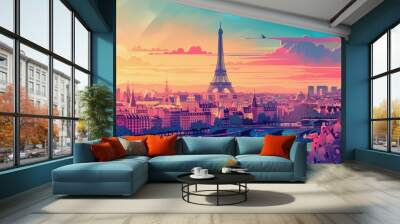 Vivid artistic illustration of Paris, France - Eiffel Tower Wall mural