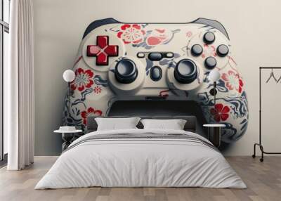 White gaming controller with a floral design Wall mural