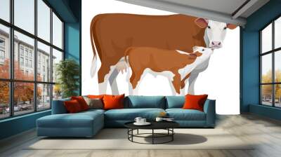 Farm animal - Cow with Calf. Hereford - The Best Beef Cattle Breeds. Vector Illustration. Wall mural