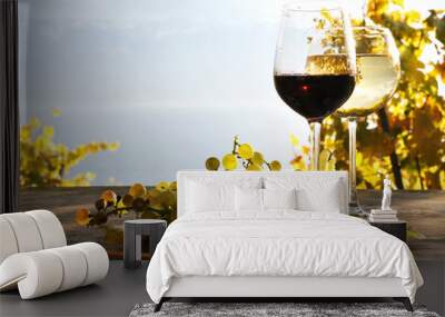 pair of wineglasses. lavaux region, switzerland Wall mural