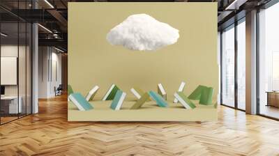 Cloud floating on green room above books put on floor. minimal idea concept. 3D render Wall mural