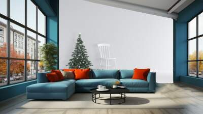 Interior white wall room christmas minimal concept. Wall mural