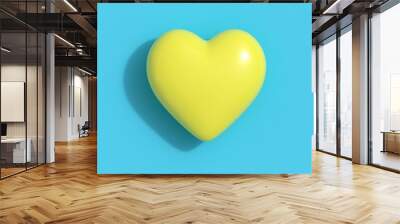 Yellow heart shape on blue background. minimal valentine concept idea. Wall mural