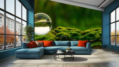 World environment day concept.Globe Glass with butterfly. circular economy renewable energy . sustainable development goals.Environmental protection renewable energy, green business, ESG Wall mural