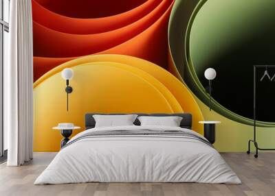 abstract vibrant color curve background, creative graphic wallpaper with orange, yellow and green for presentation, concept of dynamic movement and space, detail of bending plastic sheets Wall mural