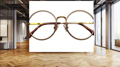 Vintage Pair of Round Eyeglasses with Gold Frame on a White Background
 Wall mural