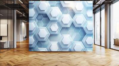 3d white hexagon technology background with neon light. Futuristic texture background illustration Wall mural