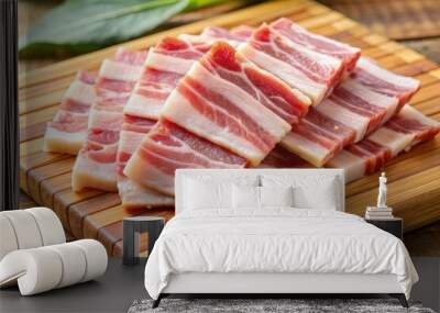 Fresh raw bacon isolated on white background Wall mural