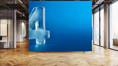 Banner copy space and number four made of water ice on blue background. 3D rendering. Winter season Wall mural