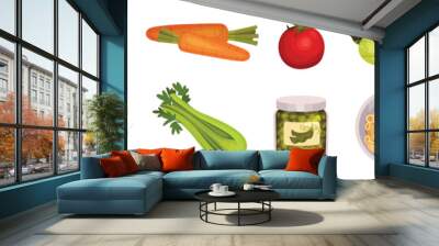 Appetizing Vegetable Minestrone Products and Ingredients Vector Set Wall mural