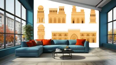 Arabic Architecture and Buildings with Geometric Ornament Vector Set Wall mural