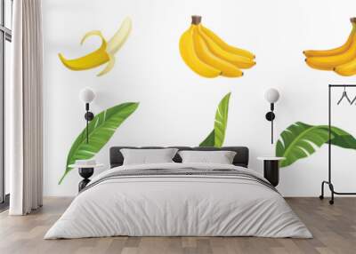 Banana Plant with Leaves and Fruit Isolated On White Background Vector Set Wall mural