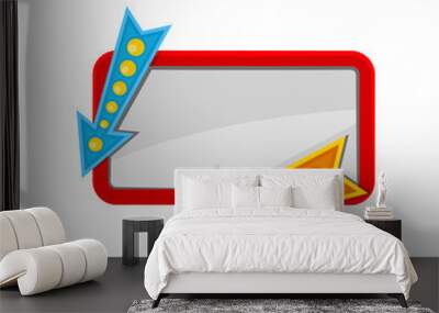 Billboard with red frame and two arrows with bulb lamps. Sign with place for your text. Flat vector for advertising banner, website or mobile app Wall mural