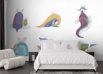 Cute Winged Dragons Playing with Their Cubs Vector Set Wall mural