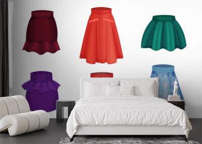 Different Skirt Models with Flared Skirt and Pleated Skirt Vector Set Wall mural