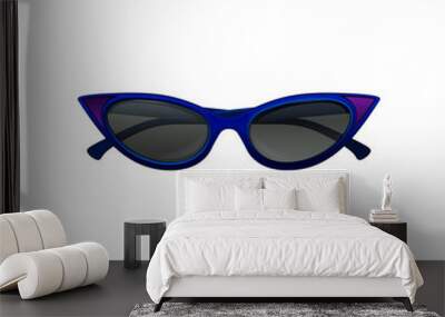 Elegant cat eye sunglasses with blue frame and black tinted lenses. Protective eyewear for stylish women. Flat vector icon Wall mural