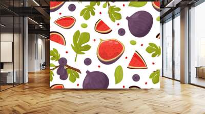 Fig Food Seamless Pattern Design with Ripe Fruit with Purple Skin Vector Template Wall mural