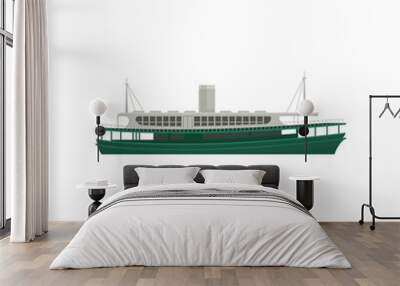 Flat vector icon of famous Hong Kong ferry. Large green ship for passengers. Big marine vessel Wall mural