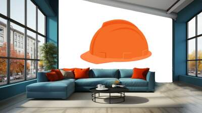 Flat vector icon of plastic orange helmet for construction worker. Protective headgear. Industrial equipment for personal safety Wall mural