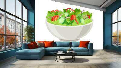 Fresh vegetable salad in gray ceramic bowl. Fresh and healthy food. Vegetarian nutrition. Flat vector for cafe or restaurant menu Wall mural