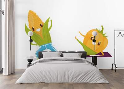 Funny Vegetables Doing Sport and Physical Exercise Vector Set Wall mural