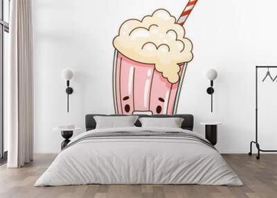 Happy funny smiling milkshake cartoon character vector illustration Wall mural