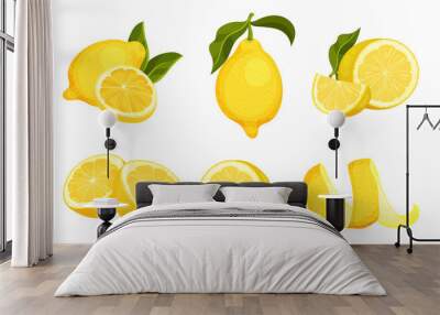 Lemon Fruit Whole and Cut into Halves Vector Set Wall mural