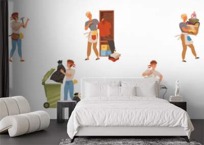 Man Character Doing Housework and Domestic Chores Vector Set Wall mural