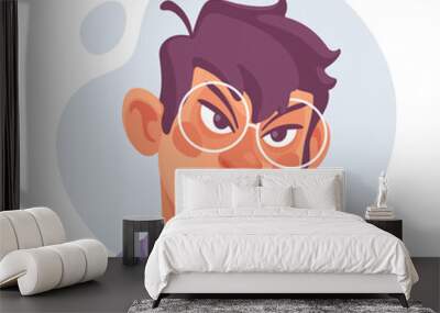 Man in Glasses Showing Emotion of Anger Frowning Vector Illustration Wall mural