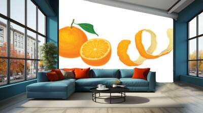 Mandarin Sweet Citrus Fruit with Bright Orange Peel and Lobule Vector Set Wall mural