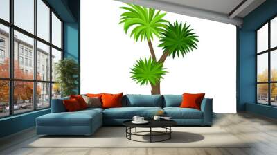 Palm tree with green fan shaped leaves. Plant of tropical forest. Natural landscape element for mobile game. Flat vector icon Wall mural