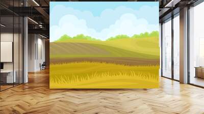 Plowed field in the hills. Vector illustration on white background. Wall mural