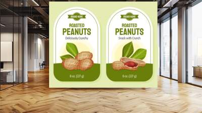 Roasted Peanut Natural Label Design with Kernel Shell Vector Template Wall mural