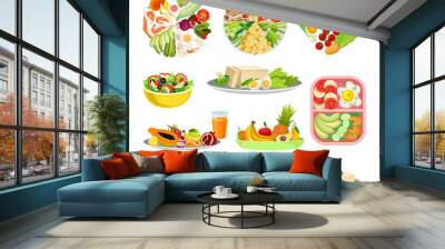 Set of images of a variety of foods. Vector illustration on white background. Wall mural