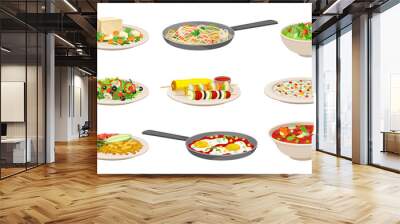 Set Of Vector Illustrations With Different Healthy Vegetarian Dishes Wall mural