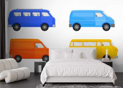 Shortbus or Microbus for Urban Trips Isolated on White Background Vector Set Wall mural