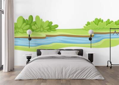 Stream as Body of Surface Water Flowing Among Banks of Channel Vector Illustration Wall mural