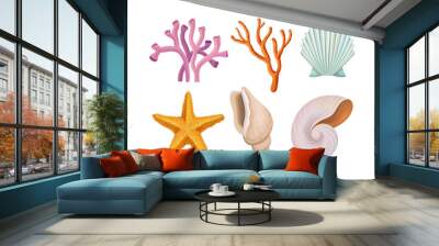 Underwater Ocean Bottom Species Vector Set. Different Marine Food Wall mural