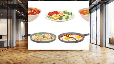 Vegan Dish and Main Course with Vegetables Served on Plate Vector Set Wall mural