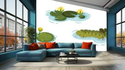 Water and Swamp Plants with Pink Waterlily Flower Vector Set Wall mural