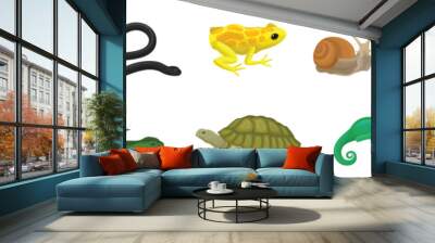 Wild Reptiles with Cobra, Turtle, Lizard and Snake Vector Set Wall mural