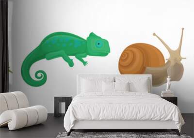 Wild Reptiles with Frog, Snail and Chameleon Vector Set Wall mural