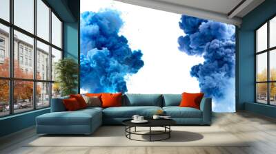 Collection of blue smokes explosions and blast isolated on transparent or white background Wall mural