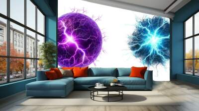 Collection of light blue and purple electricitys isolated on transparent or white background Wall mural