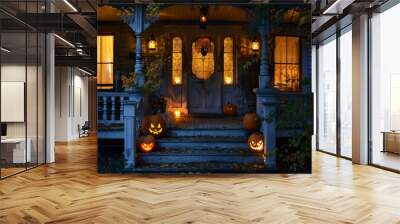 Front porch halloween decor after dark Wall mural