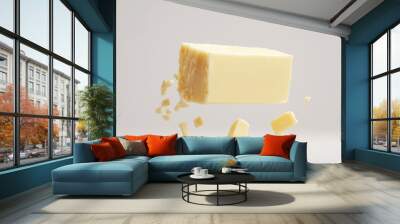 Levitating Butter Slice - Minimalistic Culinary Concept on White Background Wall mural