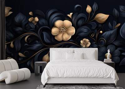 Luxurious Intricate Gold Design on Dark Background - High Resolution Vector Graphic with Sharp Detail, Generative Ai Wall mural